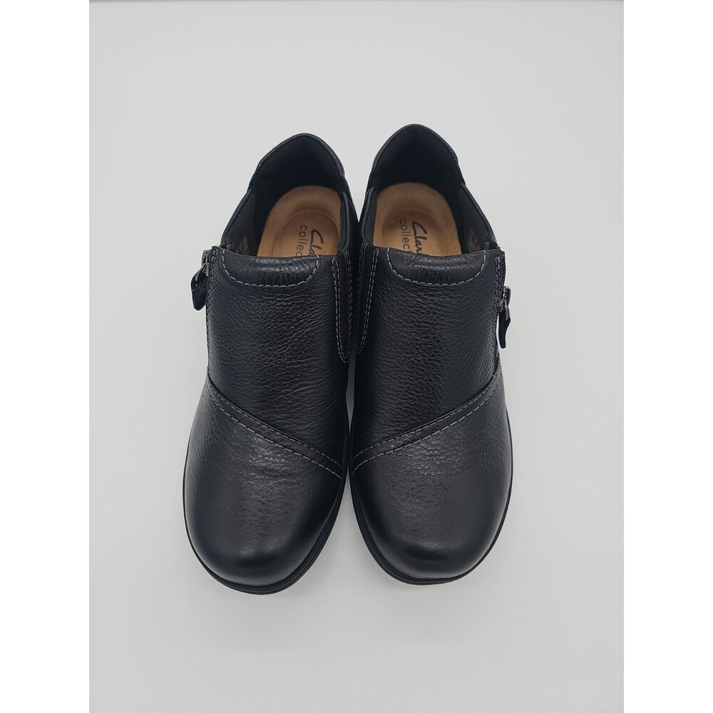 NIB CLARKS CARLEIGH RAY Black Leather Slip On W/side Zipper, Women's Size 7.5